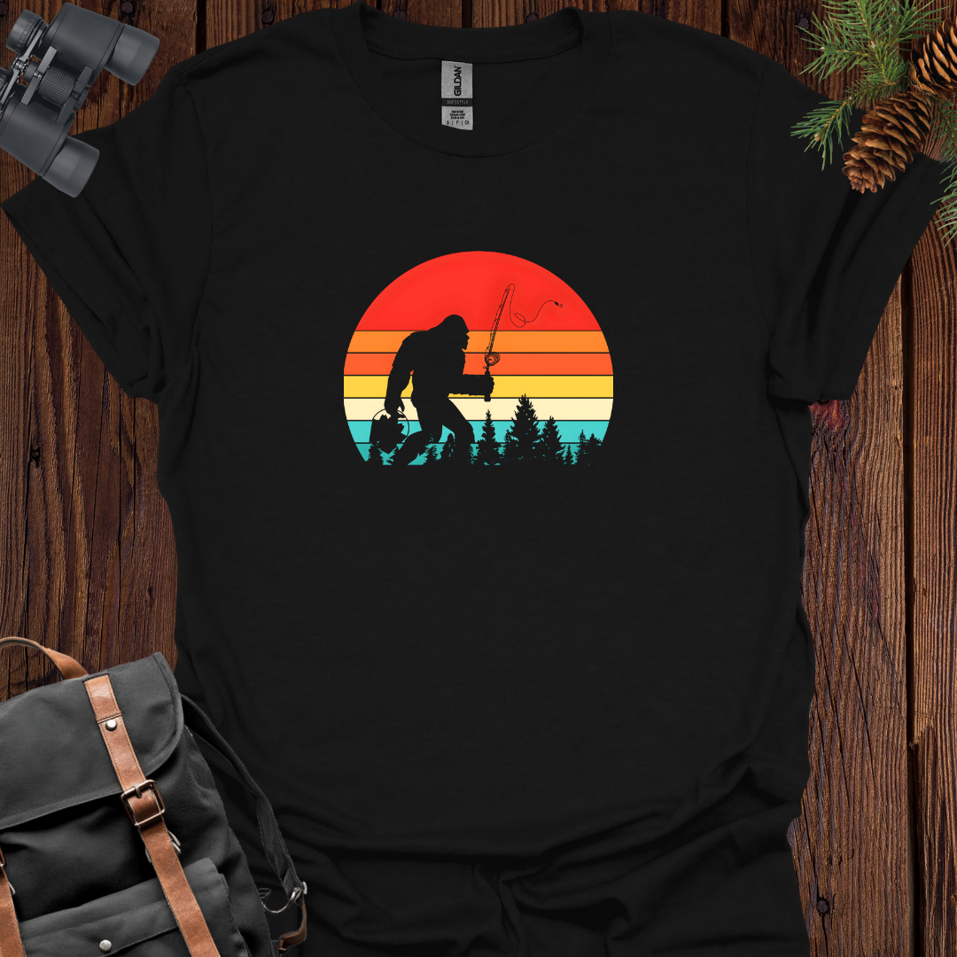 Retro Sunset Sasquatch Fishing