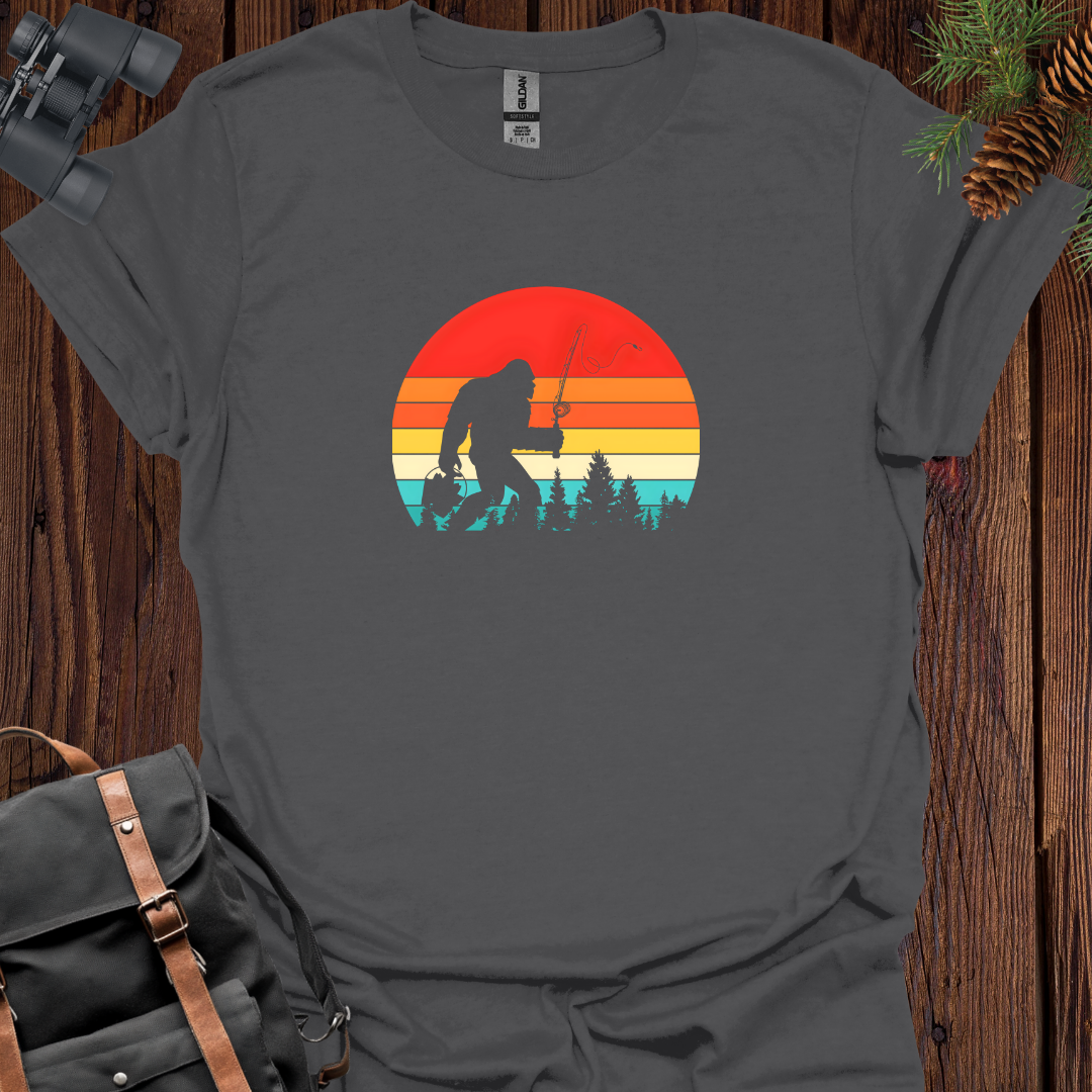 Retro Sunset Sasquatch Fishing