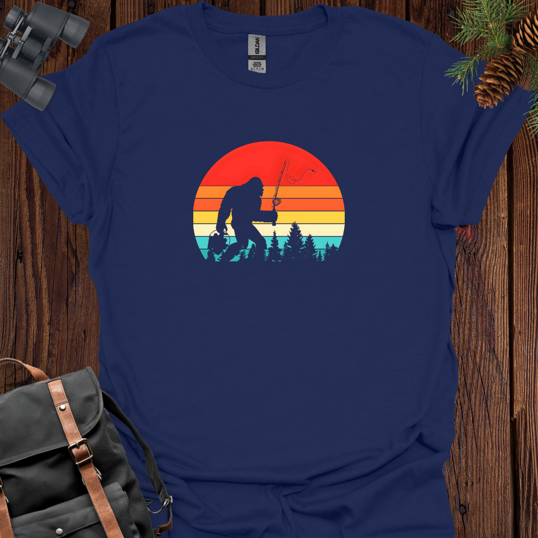 Retro Sunset Sasquatch Fishing