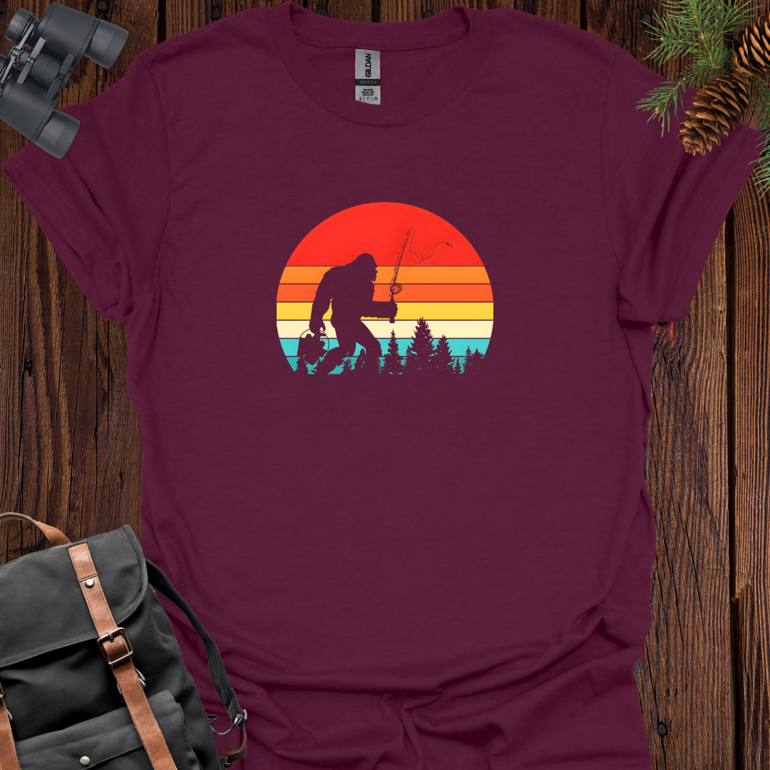 Retro Sunset Sasquatch Fishing