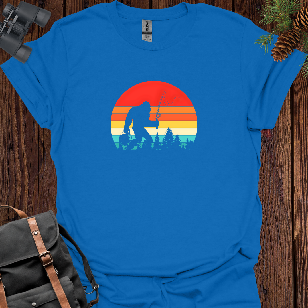 Retro Sunset Sasquatch Fishing