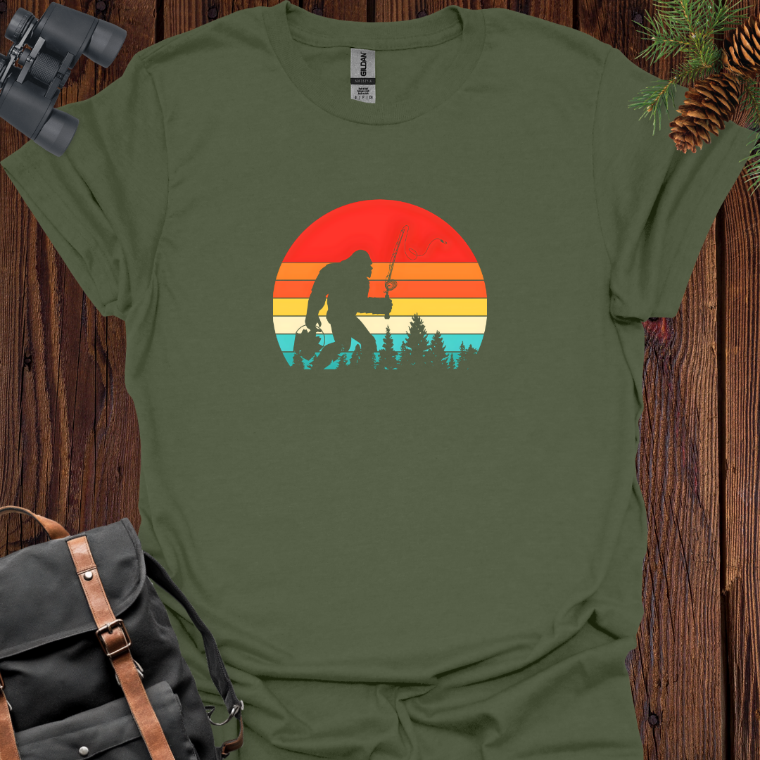 Retro Sunset Sasquatch Fishing