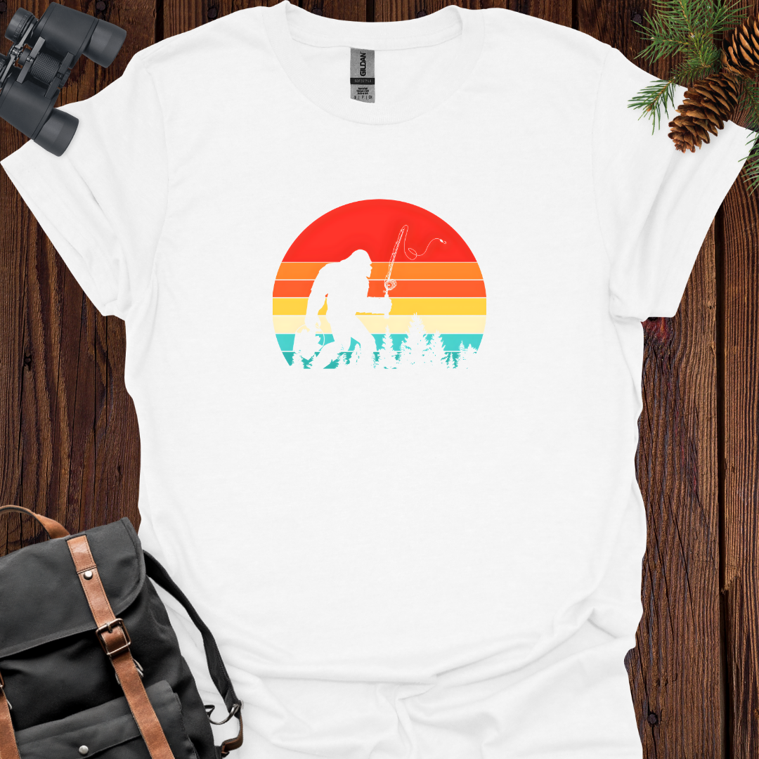 Retro Sunset Sasquatch Fishing